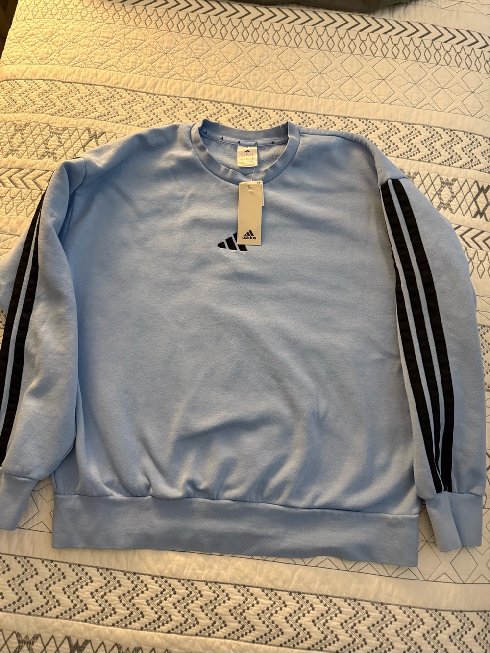 adidas Light Blue Crewneck Sweatshirt with Black Sleeve Stripes men’s XL